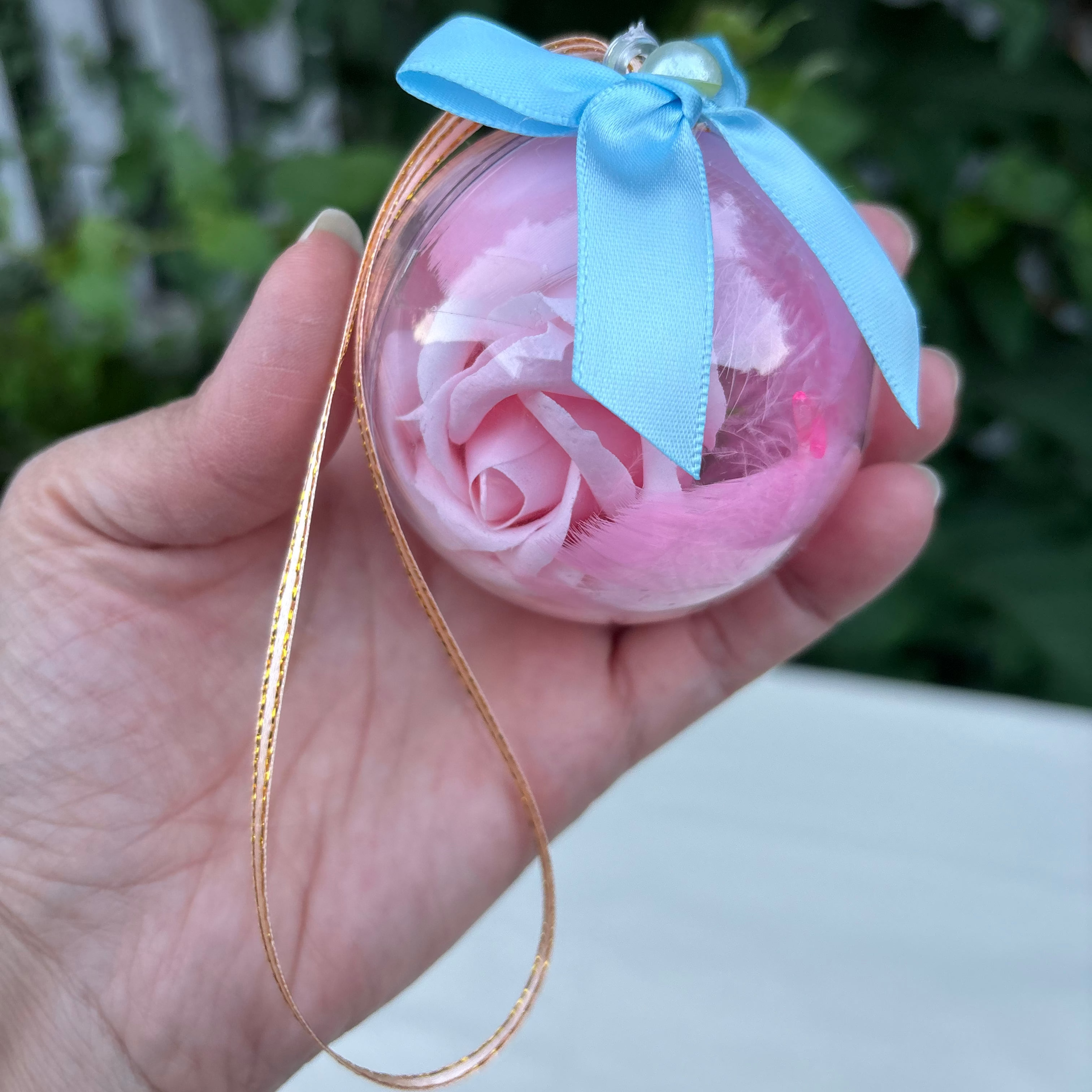 Acrylic Clear Ornament with Pink Flower
