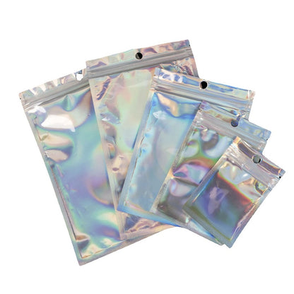 Transparent Silver Square Zipper Bag Plastic Packaging for Necklaces Jewelry Gift