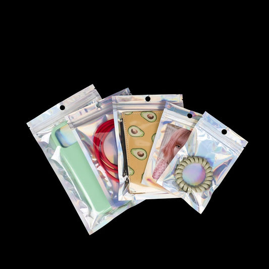 Transparent Silver Square Zipper Bag Plastic Packaging for Necklaces Jewelry Gift