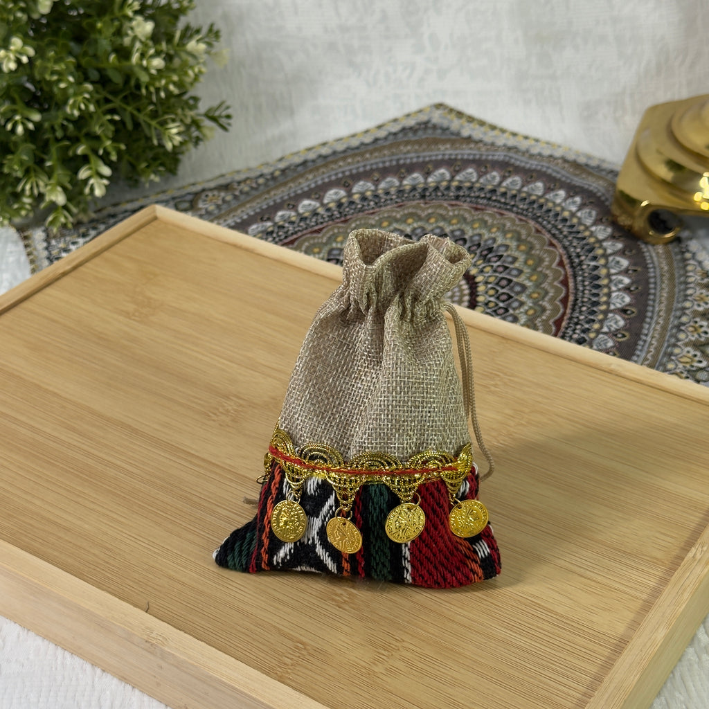 Woven Jewelry Pouch with Drawing Closure - Ethnic Colorful Gift Bags Suitable for Wedding Favors