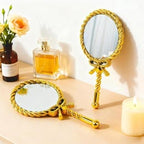 Handheld Makeup with Clear Mirror With Bow decoration Gold & Silver Portable Party Favor Wedding Favours