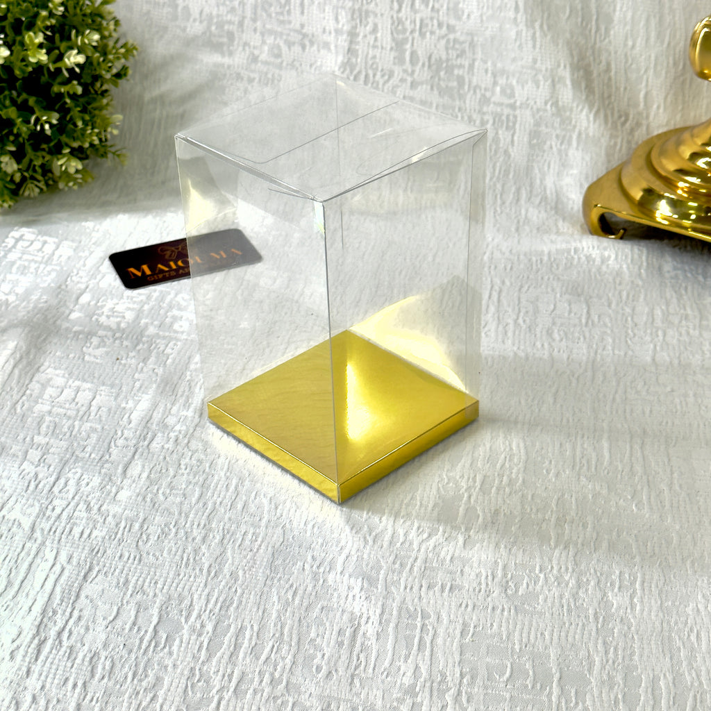 Clear Plastic PVC Box with Golden Base Party Favor Box