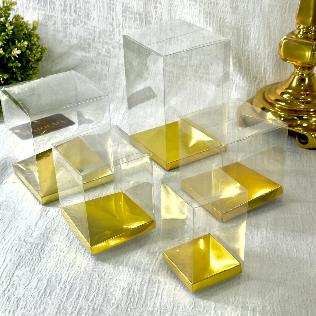 Clear Plastic PVC Box with Golden Base Party Favor Box