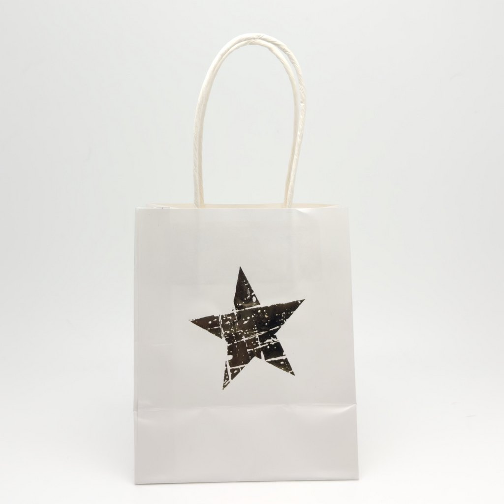 Gift Bag white color, Paper Bag Golden Glitter Star Design