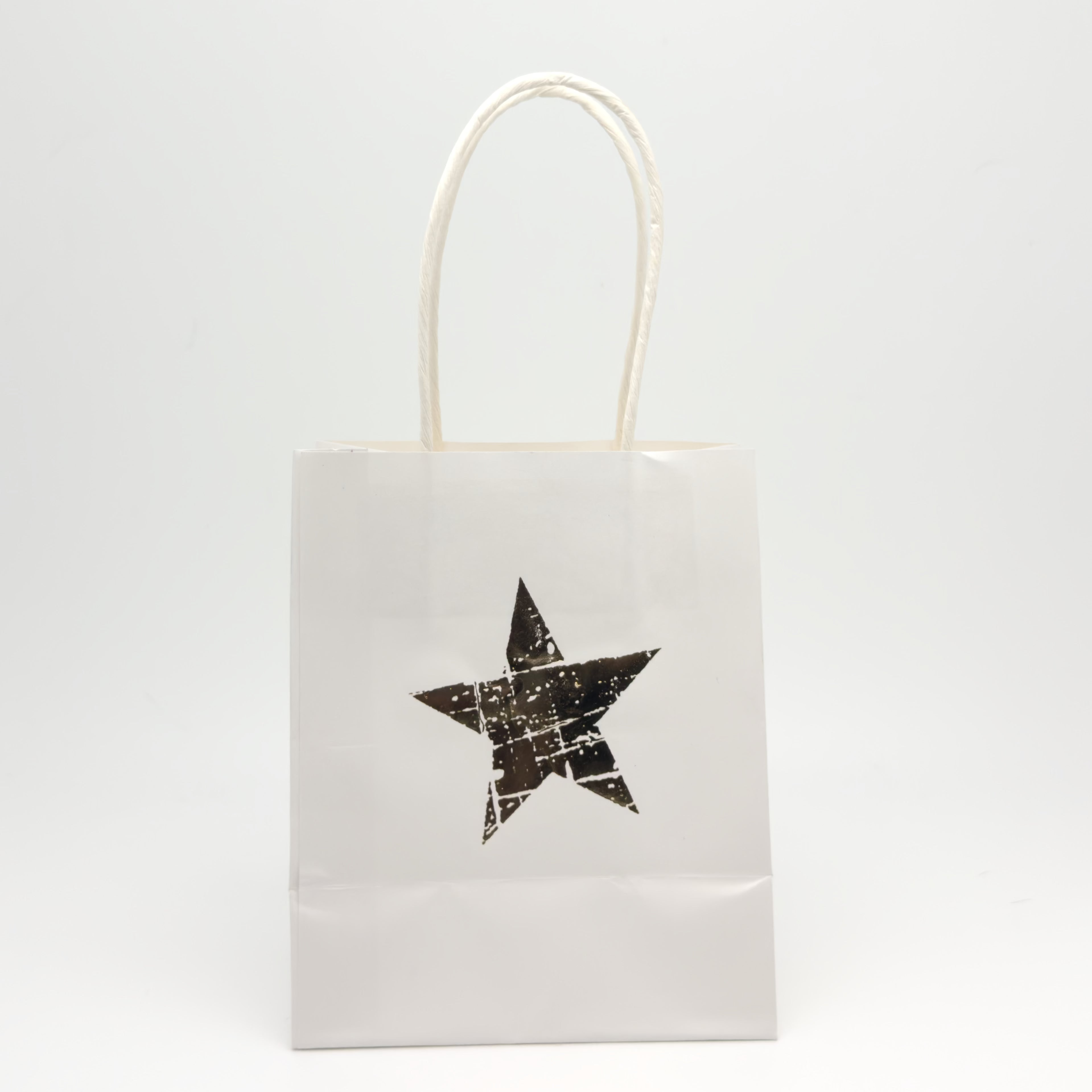 Gift Bag white color, Paper Bag Golden Glitter Star Design