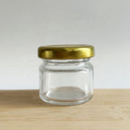 25 ml, 50 ml &  100 ml Hexagonal Glass Jars for Honey Gold & Silver Metal Lids Jar