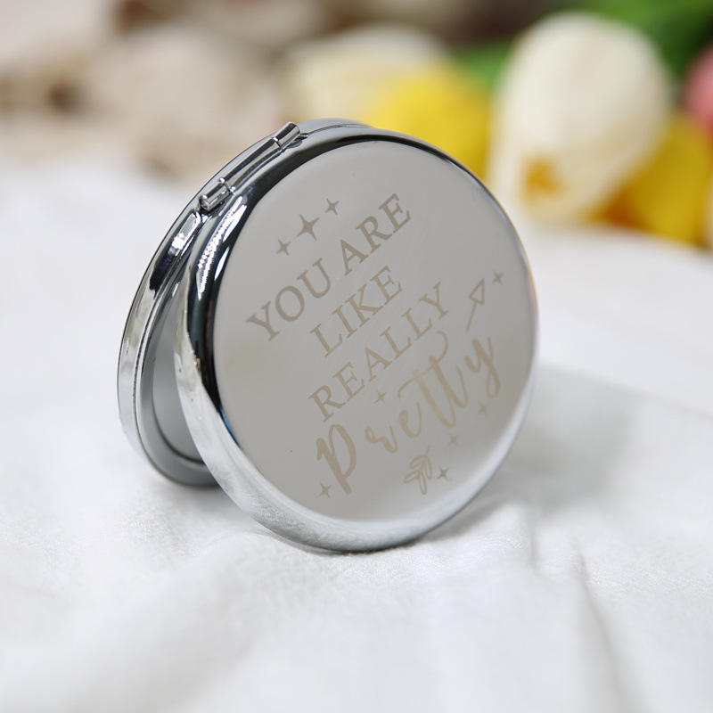 Customized Logo Souvenir Double Sided Metal Mini Pocket Mirror Round Gold Silver Laser Compact Mirrors for Women Folding Mirror Party Favors