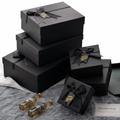 Black Card Rectangular Bow-Knot Large Size Lid-and-Base Souvenir Craft Gift Box set of 3 Pcs