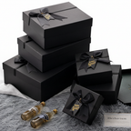 Black Card Rectangular Bow-Knot Large Size Lid-and-Base Souvenir Craft Gift Box set of 3 Pcs