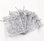 Organza Drawstring Bags Gold Rose & Silver rose