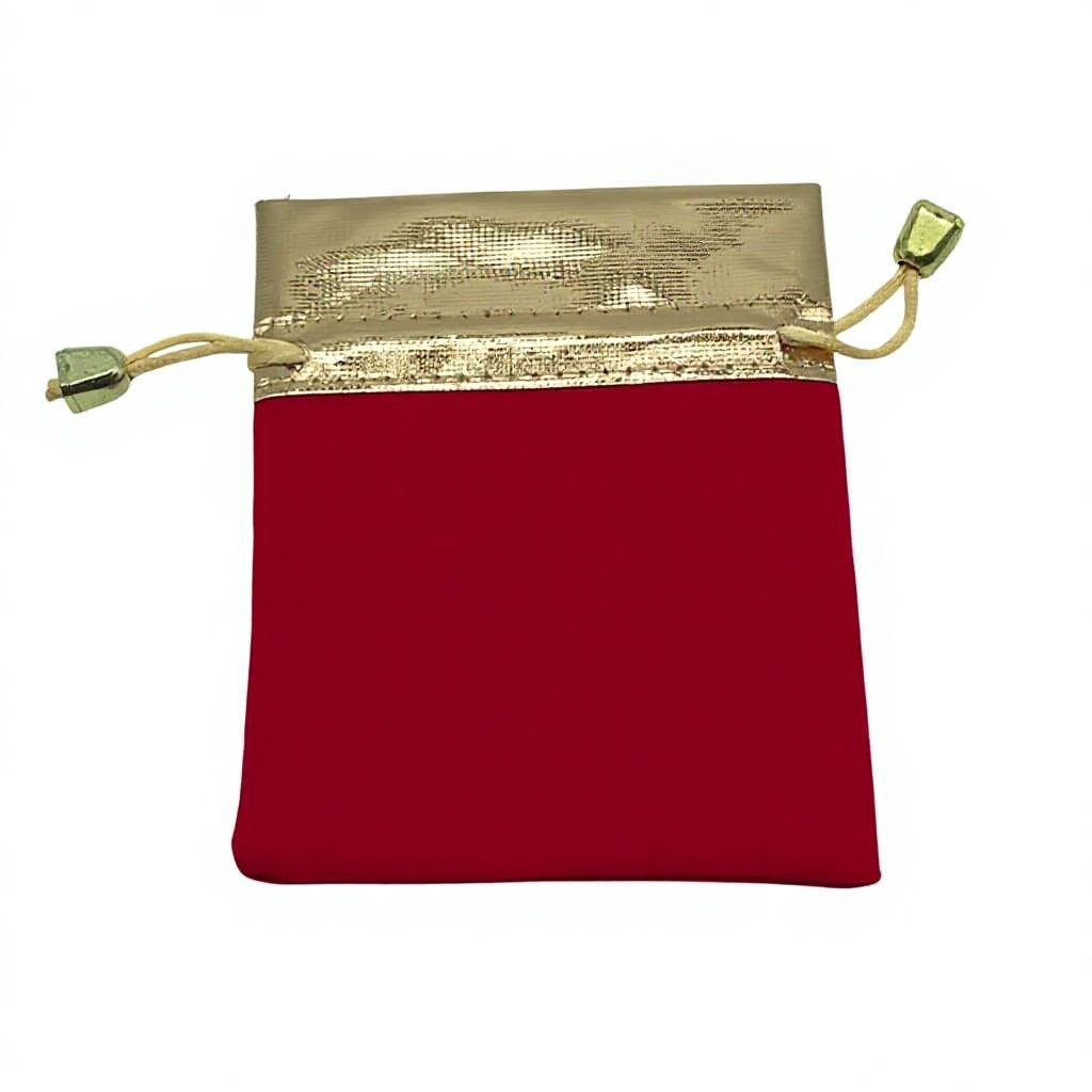 Red & Black Velvet Drawstring Bags with Golden Rim Jewelry Pouches for Earrings Stamping Wedding