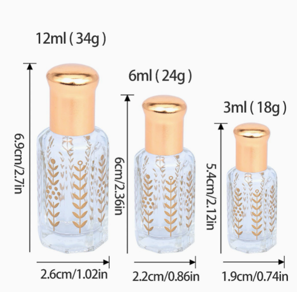 3ml 6ml 12ml Essential Oil Perfume Oil Roll on Glass Bottle Bottle with Gold Cap